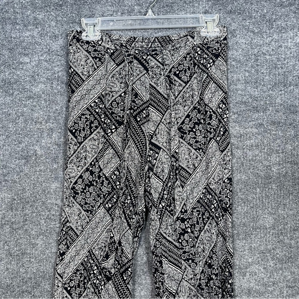 ASTR Womens Medium‎ Black White Boho Festival Wide Leg Flowy Pull On Tie Pants - Picture 8 of 10